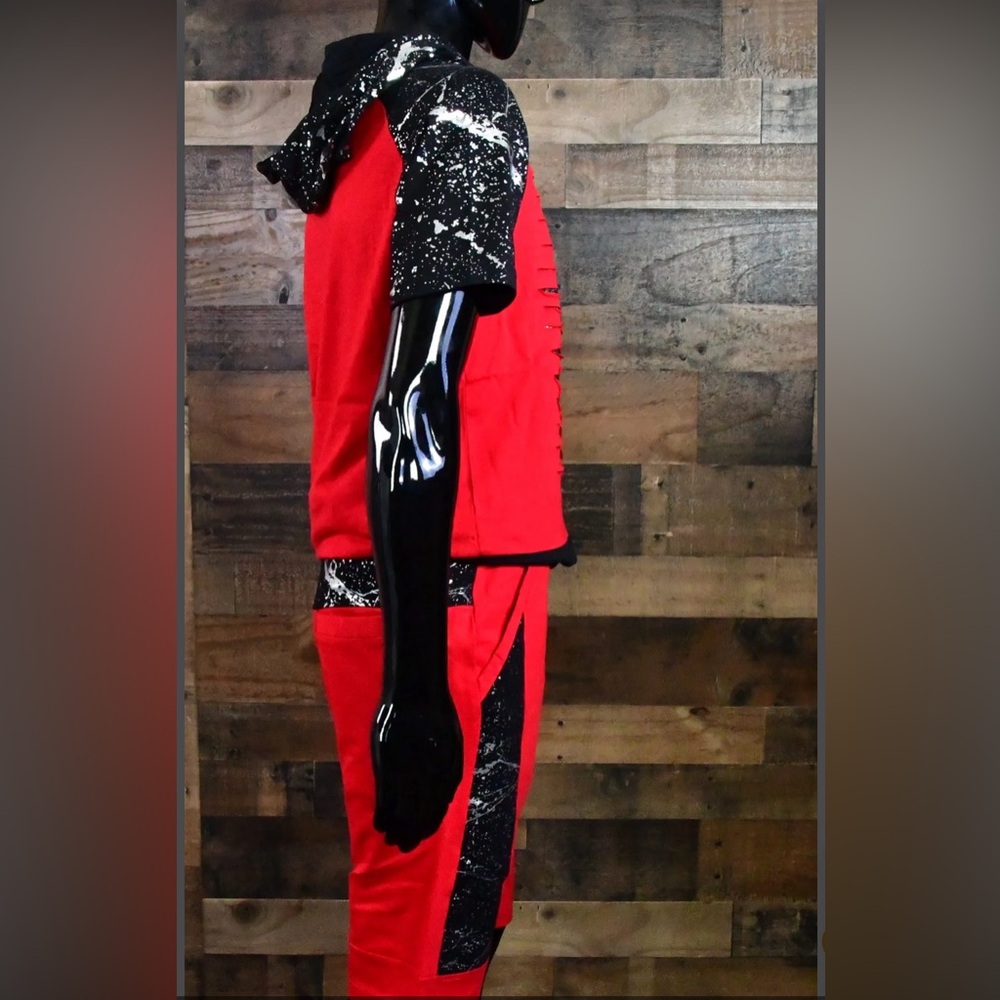 MEN'S CRACK FOIL PRINTED
HOODIE SHORT SET-RED